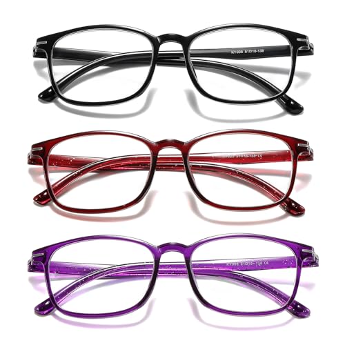 Suertree Lesebrillen (3 Pack) Blaulichtfilter Sehhilfe Augenoptik Brille Lesehilfe TR90 für Damen Herren 0.0X Schwarz, Rot, Violett Oder drei schwarze von Suertree