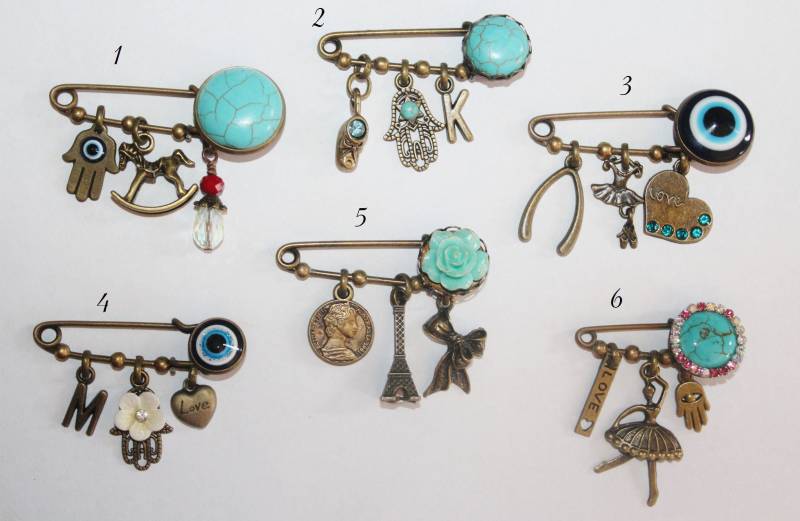 Charm Sicherheitsnadel Brosche Böser Blick, Hamsa, Kiltnadel von SuesArts