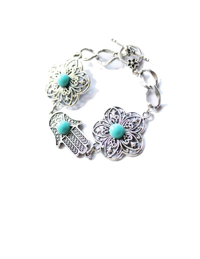 Hamsa Armband Evil Eye Anhänger Mit Türkis Akzent von SuesArts