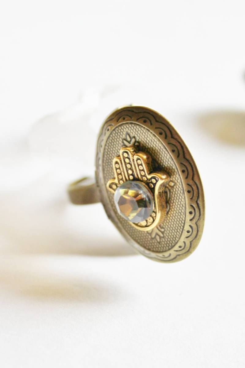 Hamsa Locket Ring Antike Bronze Fotoring von SuesArts