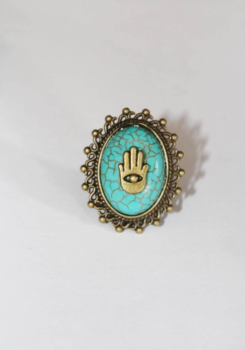 Hamsa-Ring Verstellbarer Evil Eye-Anhänger | Türkis von SuesArts