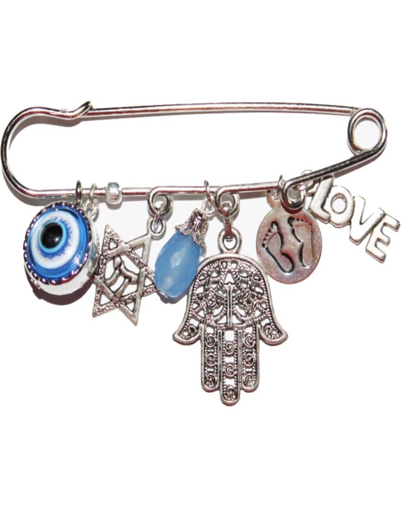 Handgemachte Charm Sicherheitsnadel Brosche Hamsa, Evil Eye, Baby Pin Handgemachte Charm Sicherheitsnadel Brosche Hamsa, Evil Eye, Baby Pin von SuesArts