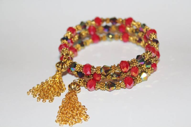 Handgemachte Glasperlen Hamsa Böses Auge Armband Kristall Memory Wire von SuesArts