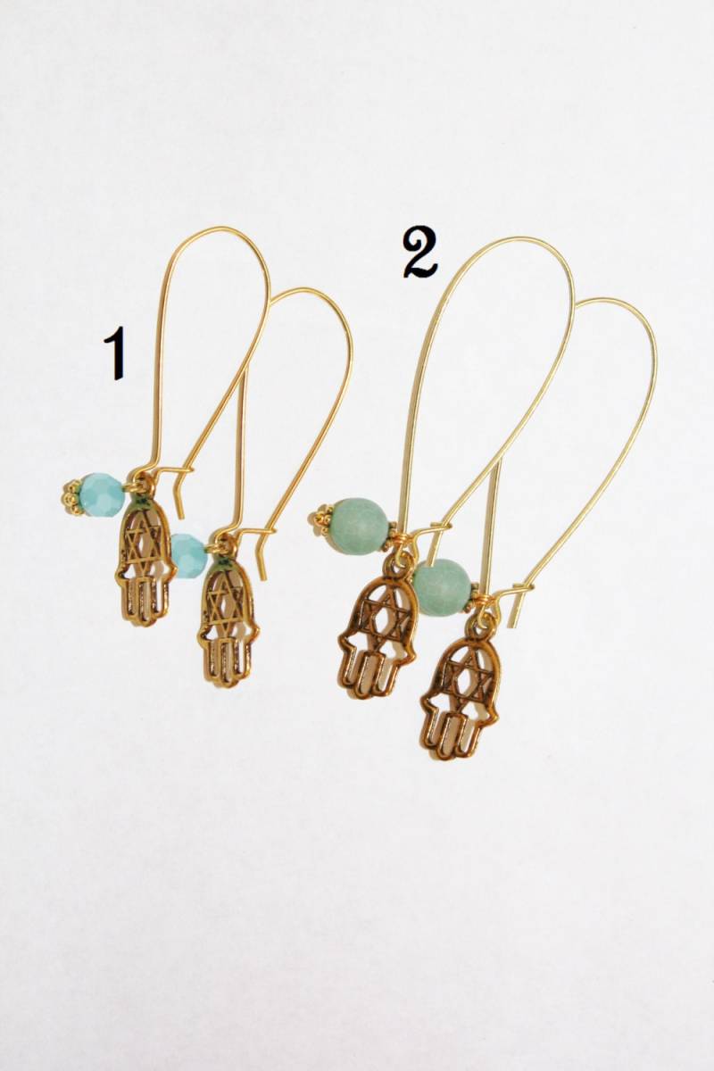 Handgemachte Gold Hamsa Ohrringe Evil Eye Charm Ohrringe von SuesArts