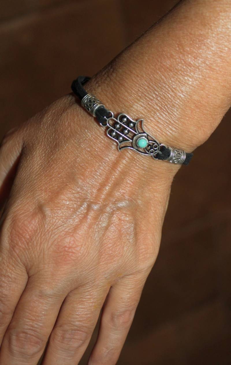 Handgemachte Hamsa Charm Armband Man Machte Leder Evil Eye Schmuck von SuesArts