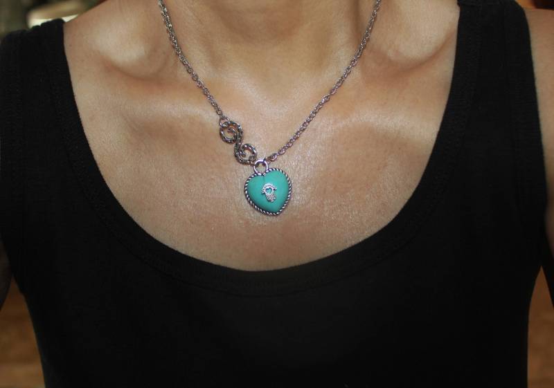 Handgemachte Türkis Herz Hamsa Halskette Boho Evil Eye Charm von SuesArts