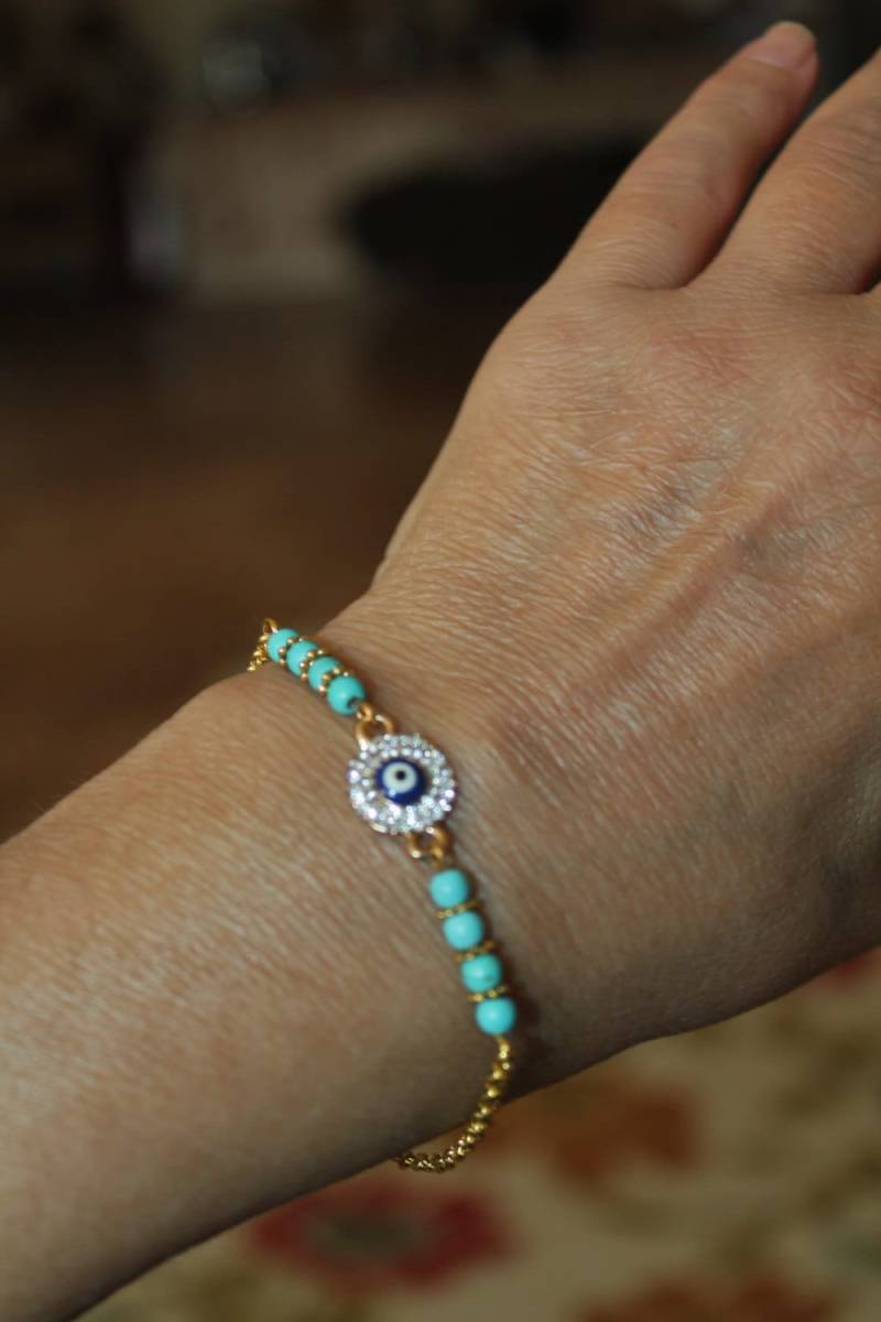 Handmade Perlen Böse Auge Hamsa Charm Armband von SuesArts