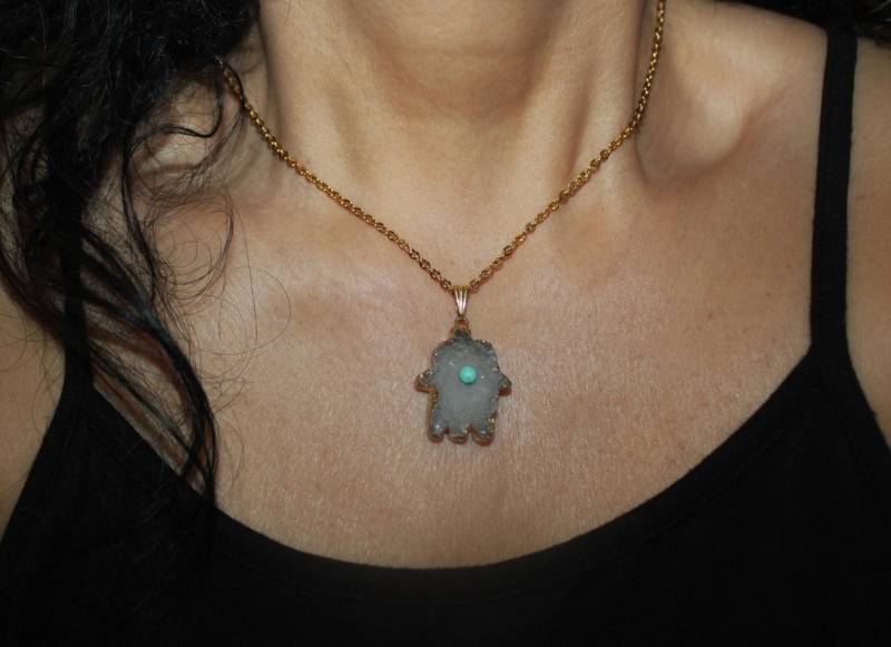 Natürliche Achat Druzy Geode Hamsa Halskette Evil Eye Schmuck von SuesArts