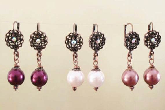 Perlenohrringe Antik Kupfer Ohrringe von SuesArts