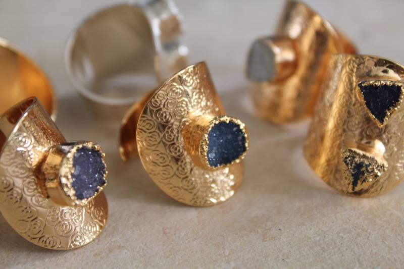 Vergoldeter Achat Druzy Geode Ring - Einstellbar von SuesArts