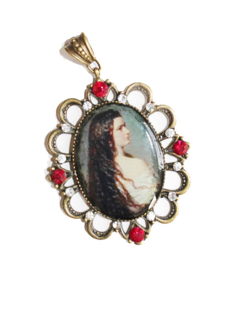Vintage Cameo Halskette Porträt Anhänger, Rot & Klare Strasssteine von SuesArts