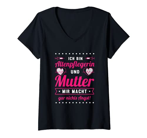 Damen Lustig Ich bin Altenpflegerin und Mutter Spruch Pflegekraft T-Shirt mit V-Ausschnitt von Süß Altenpfleger Altenpflegehelfer Geschenke