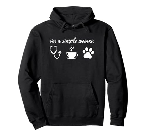 I'm A Simple Woman Nurse Coffee Dogs Lustig Pfote Koffein Pullover Hoodie von Süß Krankenschwester Einfach Lebensstil T Shirt