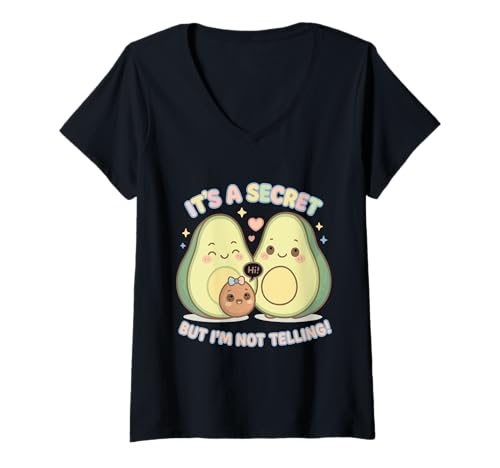 Damen Avocado Baby – Es ist ein Geheimnis! T-Shirt mit V-Ausschnitt von Süß & Schwanger