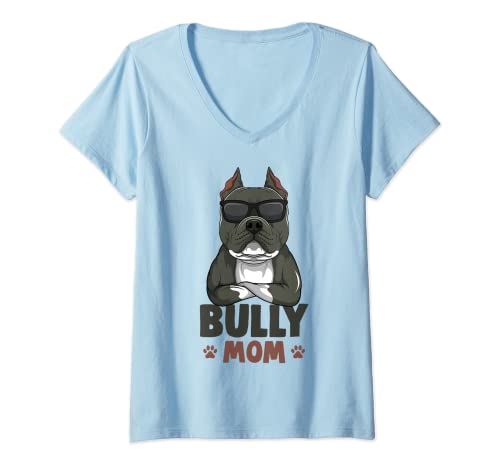 Damen American Bully Mom Hunde Mama Damen T-Shirt mit V-Ausschnitt von Süße American Bully Geschenke