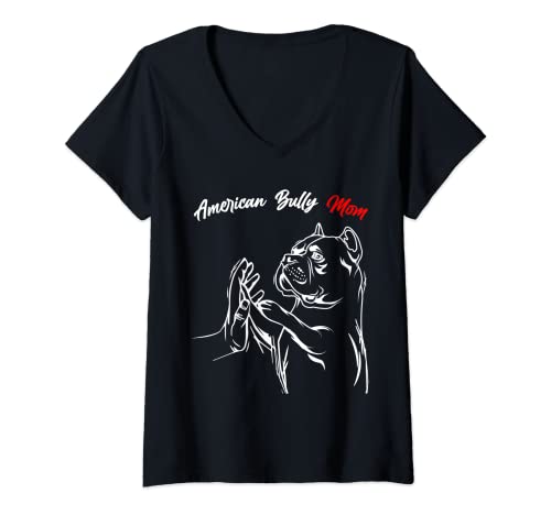 Damen American Bully Mom Hunde Mama Frauchen Frauen T-Shirt mit V-Ausschnitt von Süße American Bully Geschenke