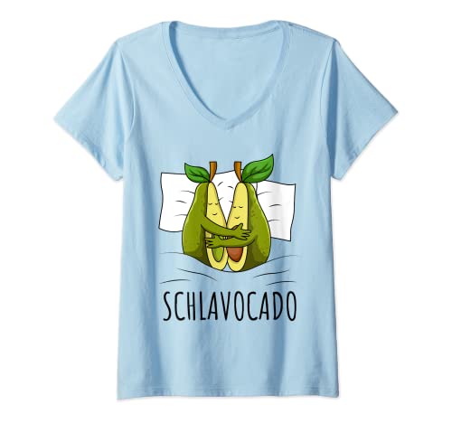 Damen Avocado Schlafshirt Schlavocado Schlafanzug T-Shirt mit V-Ausschnitt von Süße Avocado Liebhaber Geschenke