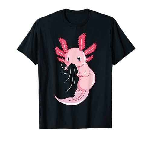 Süße Axolotl Designs & Geschenkideen Damen, Mädchen & Kinder T-Shirt Schwarz S U-Ausschnitt Kurzarm Pull-On Klassische Passform 100% Polyester von Süße Axolotl Designs & Geschenkideen