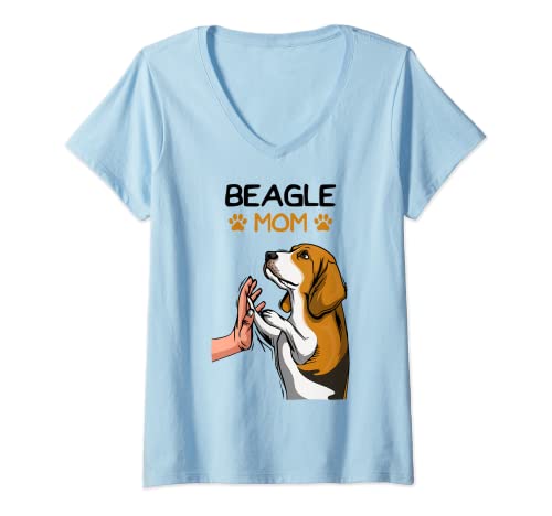 Damen Beagle Hunde Mama Mom Frauchen T-Shirt mit V-Ausschnitt von Süße Beagle Hunde Geschenke