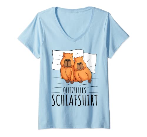 Damen Offizielles Schlafshirt Capybara Schlafanzug T-Shirt mit V-Ausschnitt von Süße Capybara Liebhaber Geschenke