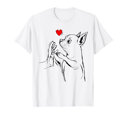 Süße Chihuahua Geschenke Damen & Mädchen T-Shirt Weiß Kurzarm V-Ausschnitt Cartoon Chihuahua Motiv Retro-Feminine Casual Freizeit Alltag von Süße Chihuahua Geschenke
