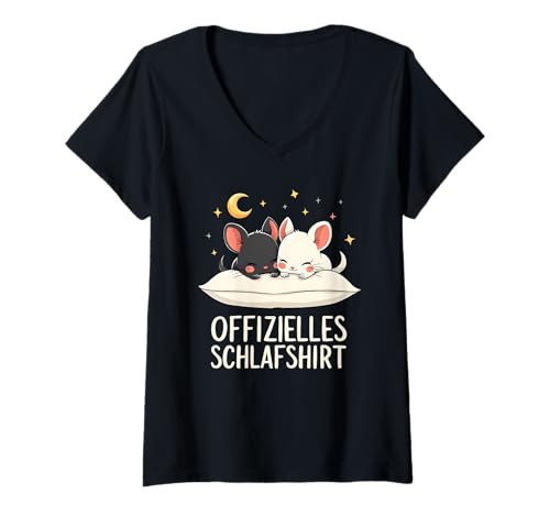 Damen Offizielles Schlafshirt Chinchilla Chinchillas T-Shirt mit V-Ausschnitt von Süße Chinchilla Schlafshirt Damen Herren Geschenke