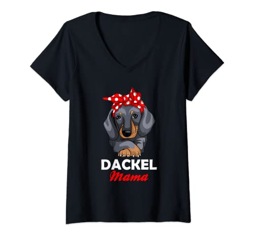 Damen Dackel Mama - Süßes Dachshund Hundebesitzer Mom Girl T-Shirt mit V-Ausschnitt von Süße Dackel Hunde Design Geschenke