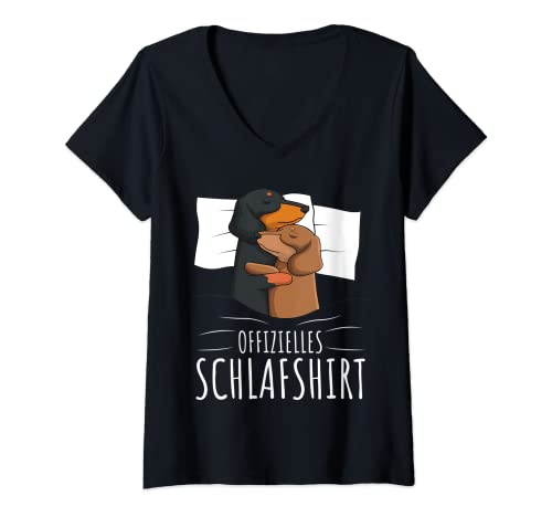 Damen Offizielles Schlafshirt Dackel Hund Dachshund Teckel T-Shirt mit V-Ausschnitt von Süße Dackel Hunde Design Geschenke