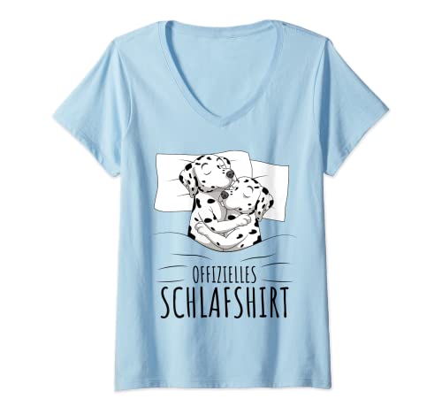 Damen Offizielles Schlafshirt Dalmatiner Hunde T-Shirt mit V-Ausschnitt von Süße Dalmatiner Hund Geschenke