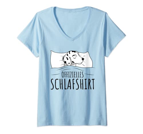 Damen Offizielles Schlafshirt Schlafanzug Dalmatiner T-Shirt mit V-Ausschnitt von Süße Dalmatiner Hund Geschenke