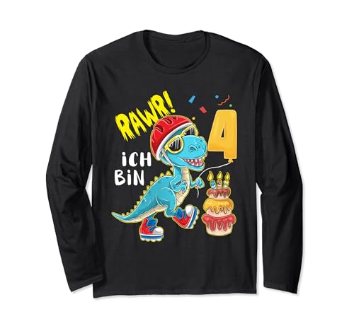 Rawr Ich bin 4 Dino 4. Geburtstag Dinosaurier Jungen T-Rex Langarmshirt von Süße Dino Geburtstag TShirts