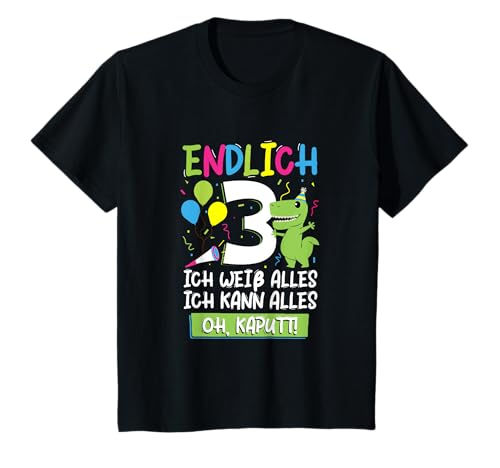 Kinder 3. Geburtstag Witzige Dinosaurier Jungs Mädchen Deko 3 Jahre T-Shirt von Süße Dinosaurier Dino Geschenke Geburtstagsshirt