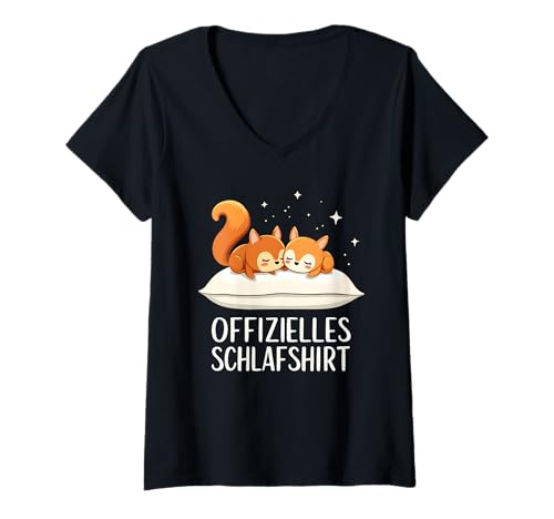 Damen Offizielles Schlafshirt Eichhörnchen T-Shirt mit V-Ausschnitt von Süße Eichhörnchen Schlafshirt Damen Herren