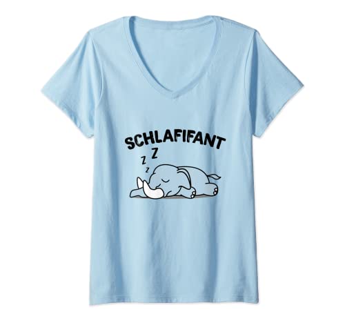 Damen Schlafifant Elefant Schlafshirt Pyjama Nachthemd T-Shirt mit V-Ausschnitt von Süße Elefanten Schlafkleidung Geschenke