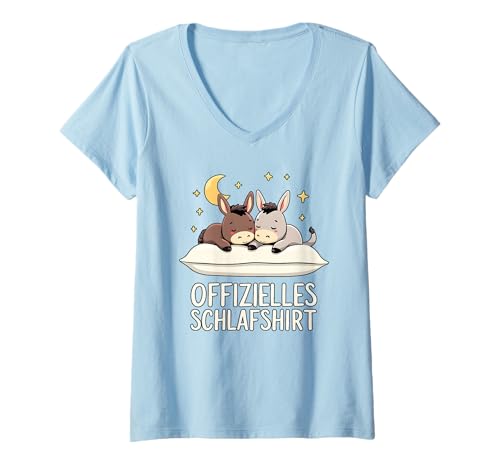 Damen Offizielles Schlafshirt Esel T-Shirt mit V-Ausschnitt von Süße Esel Schlafshirt Damen Herren Geschenke