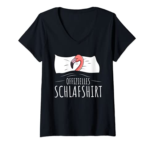 Damen Offizielles Schlafshirt Flamingo Schlafanzug Mädchen Frauen T-Shirt mit V-Ausschnitt von Süße Flamingo Liebhaber Geschenke