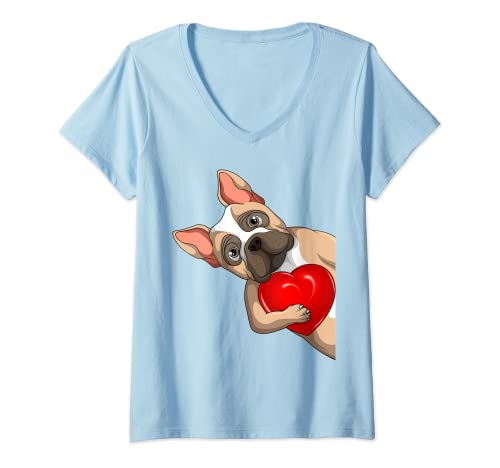 Damen Französische Bulldogge Hunde Frenchie T-Shirt mit V-Ausschnitt von Süße Französische Bulldoggen Geschenke