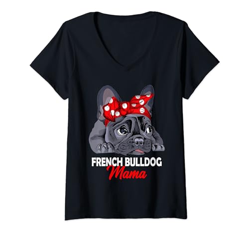 Damen Französische Bulldogge Mama Frenchie Hunde Frauchen T-Shirt mit V-Ausschnitt von Süße Französische Bulldoggen Geschenke