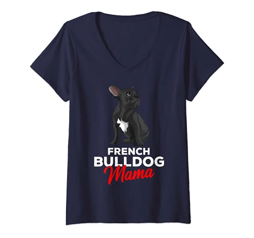 Damen Französische Bulldogge Mama Frenchie Frauchen T-Shirt mit V-Ausschnitt von Süße Französische Bulldoggen Geschenke