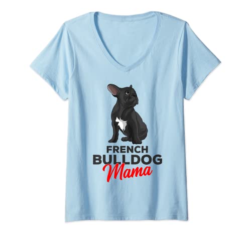 Damen Französische Bulldogge Mama Frenchie Frauchen T-Shirt mit V-Ausschnitt von Süße Französische Bulldoggen Geschenke