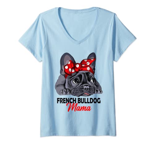 Damen Französische Bulldogge Mama Frenchie Frauchen T-Shirt mit V-Ausschnitt von Süße Französische Bulldoggen Geschenke