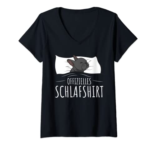 Damen Offizielles Schlafshirt Französische Bulldogge Hund T-Shirt mit V-Ausschnitt von Süße Französische Bulldoggen Geschenke