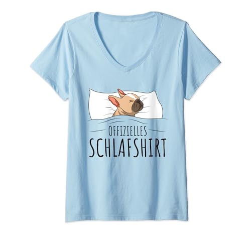 Damen Offizielles Schlafshirt Schlafanzug Französische Bulldogge T-Shirt mit V-Ausschnitt von Süße Französische Bulldoggen Geschenke