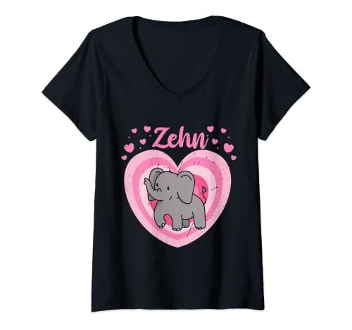 Damen 10. Geburtstag Mädchen Süßes Elefant Motiv 10 Jahre T-Shirt mit V-Ausschnitt Damen 10. Geburtstag Mädchen Süßes Elefant Motiv 10 Jahre T-Shirt mit V-Ausschnitt von Süße Geburtstag Elefant Geschenkidee Mädchen