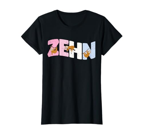 10. Geburtstag Mädchen Süßes Faultier Herz Motiv 10 Jahre T-Shirt von Süße Geburtstag Faultier Geschenkidee Mädchen