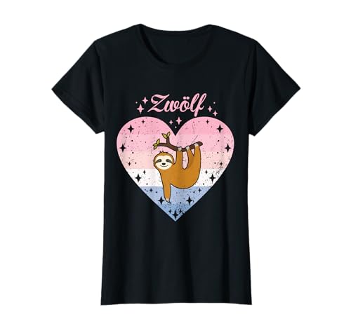 12. Geburtstag Mädchen Süßes Faultier Herz Motiv 12 Jahre T-Shirt von Süße Geburtstag Faultier Geschenkidee Mädchen