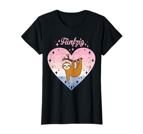 50. Geburtstag Mädchen Süßes Faultier Herz Motiv 50 Jahre T-Shirt von Süße Geburtstag Faultier Geschenkidee Mädchen