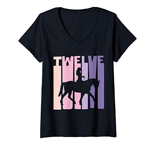 Damen 12. Geburtstag Geschenk Reiterin Pferde Fan 12 Jahre Mädchen T-Shirt mit V-Ausschnitt von Süße Geburtstag Geschenk Reiterin Pferde Liebhaber