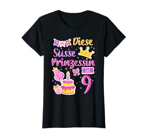 9. Geburtstag Süßes Diese Prinzessin ist 9 Jahre Mädchen T-Shirt von Süße Geburtstag Geschenkidee für Mädchen
