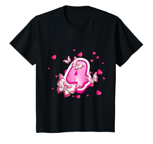 Kinder 4. Geburtstag Süßes Schmetterling für Mädchen 4 Jahre T-Shirt von Süße Geburtstag Geschenkidee für Mädchen